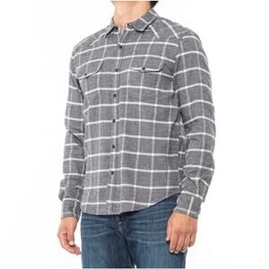 Lucky Brand Saturday Stretch Cotton Flannel Western Snap Shirt Gray Plaid Mens M